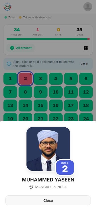 Mobile student profile screen